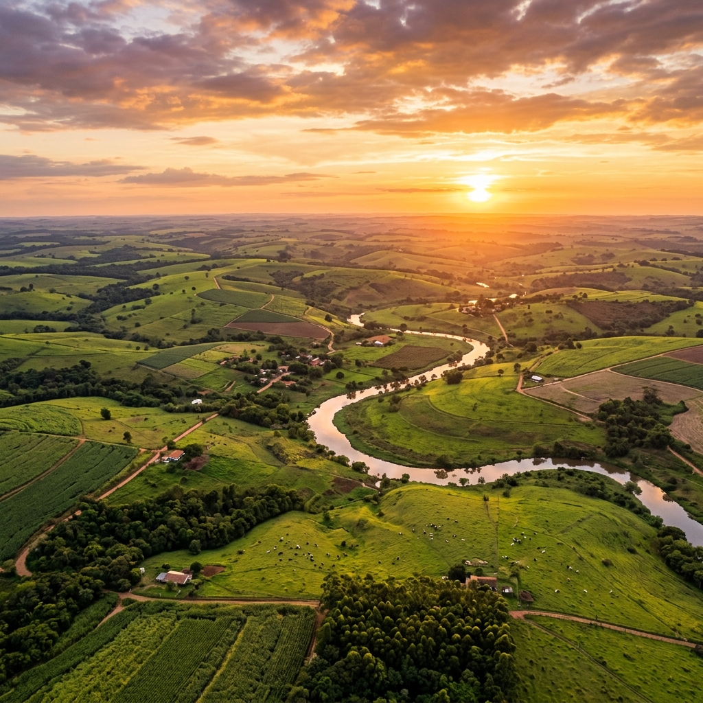Paisagem rural brasileira ao entardecer